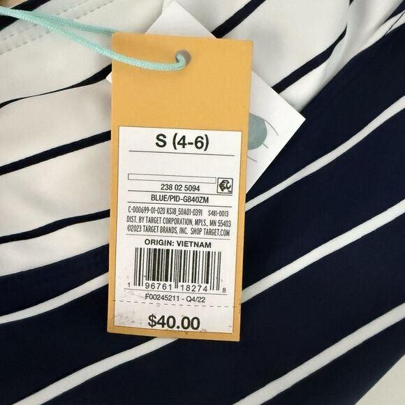 Kona Sol Navy Striped V-Neck Full Coverage One Piece Swimsuit Size S (4-6) New! - Picture 8 of 10